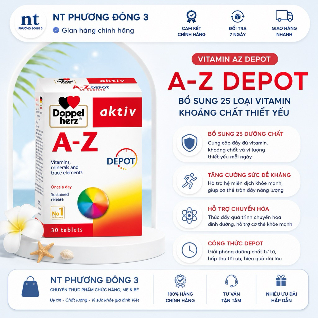 Vitamin Tổng Hợp AZ Depot - Bổ Sung Vitamin Và Khoáng Chất Giúp Tăng Sức Đề Kháng (30V)