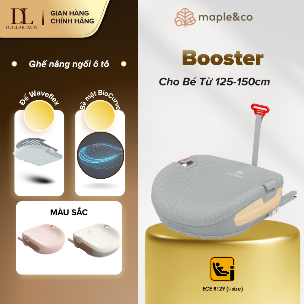 Ghế Ô Tô Maple&Co Booster - Chuẩn An Toàn i-Size R129, ISOFIX - Chính Hãng
