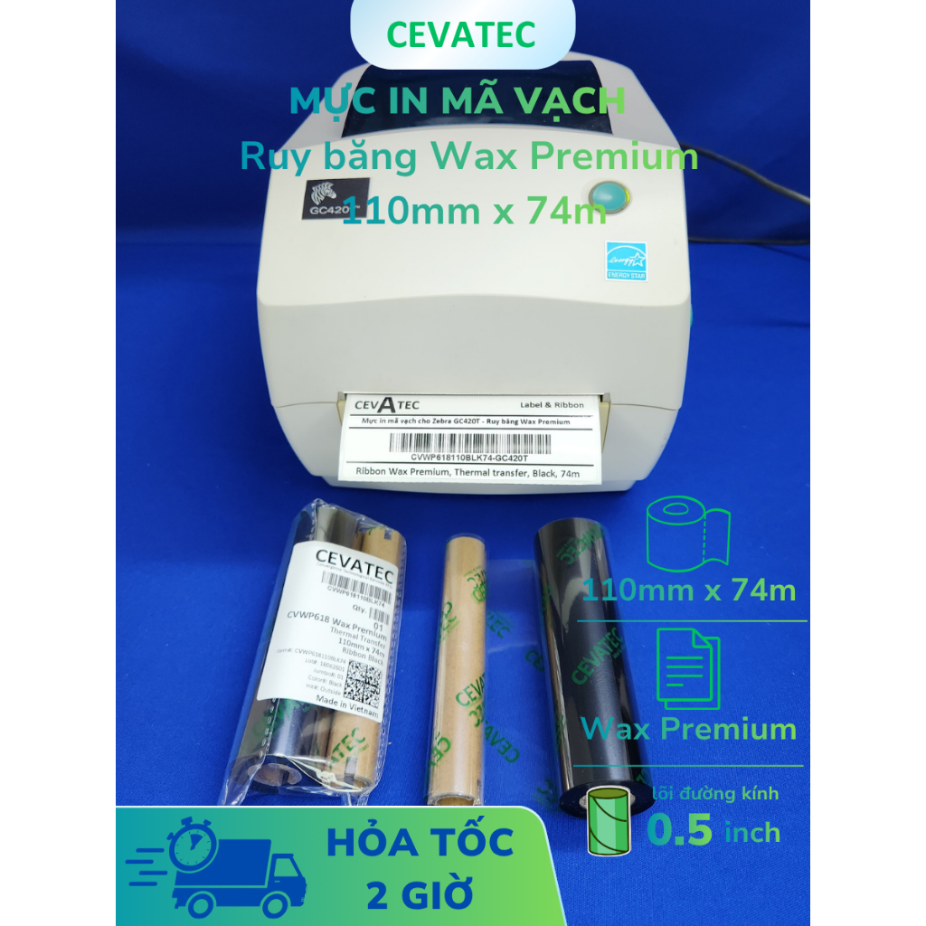 CEVATEC Mực in mã vạch Ruy băng Wax Premium cho máy in nhãn Zebra GC420t GK420t GX430t ZD220 ZD230