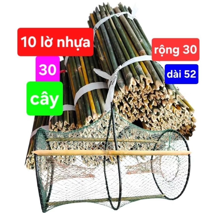 combo 10 lờ cá lóc cải tiến vành nhựa(30*52) tặng 30 cây