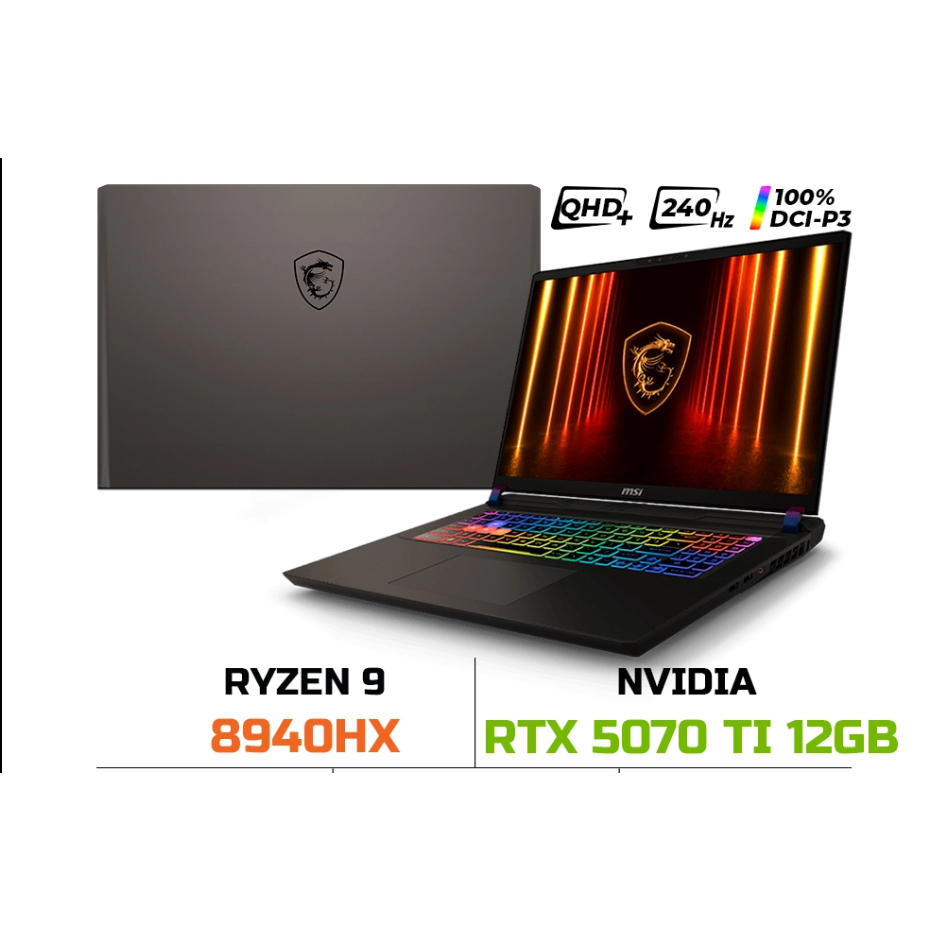Laptop MSI Vector A16 HX AI A8WHG (Ryzen 9 8940HX, RTX 5070 Ti GDDR7 12GB, Ram 16GB,32GB, SSD 1TB, 1