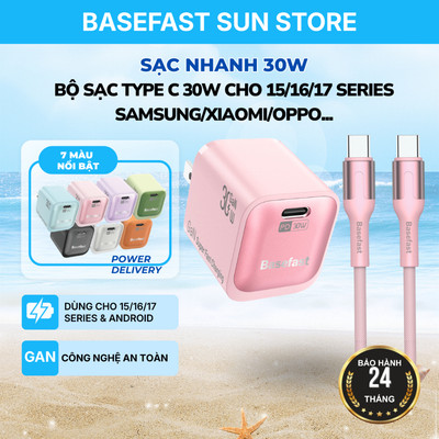 Bộ Sạc Nhanh 30W Basefast GaN3 Type C to C cho 15/16/17series/ Samsung/xiaomi/oppo  Công Nghệ Ổn Định Dòng Điện