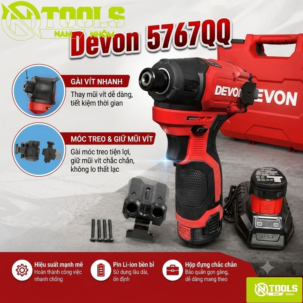 Máy khoan pin Devon 5767C & 5767QQ (Chính hãng ) nâng cấp pin 2viên pin 2.0ah cell Samsung 25R