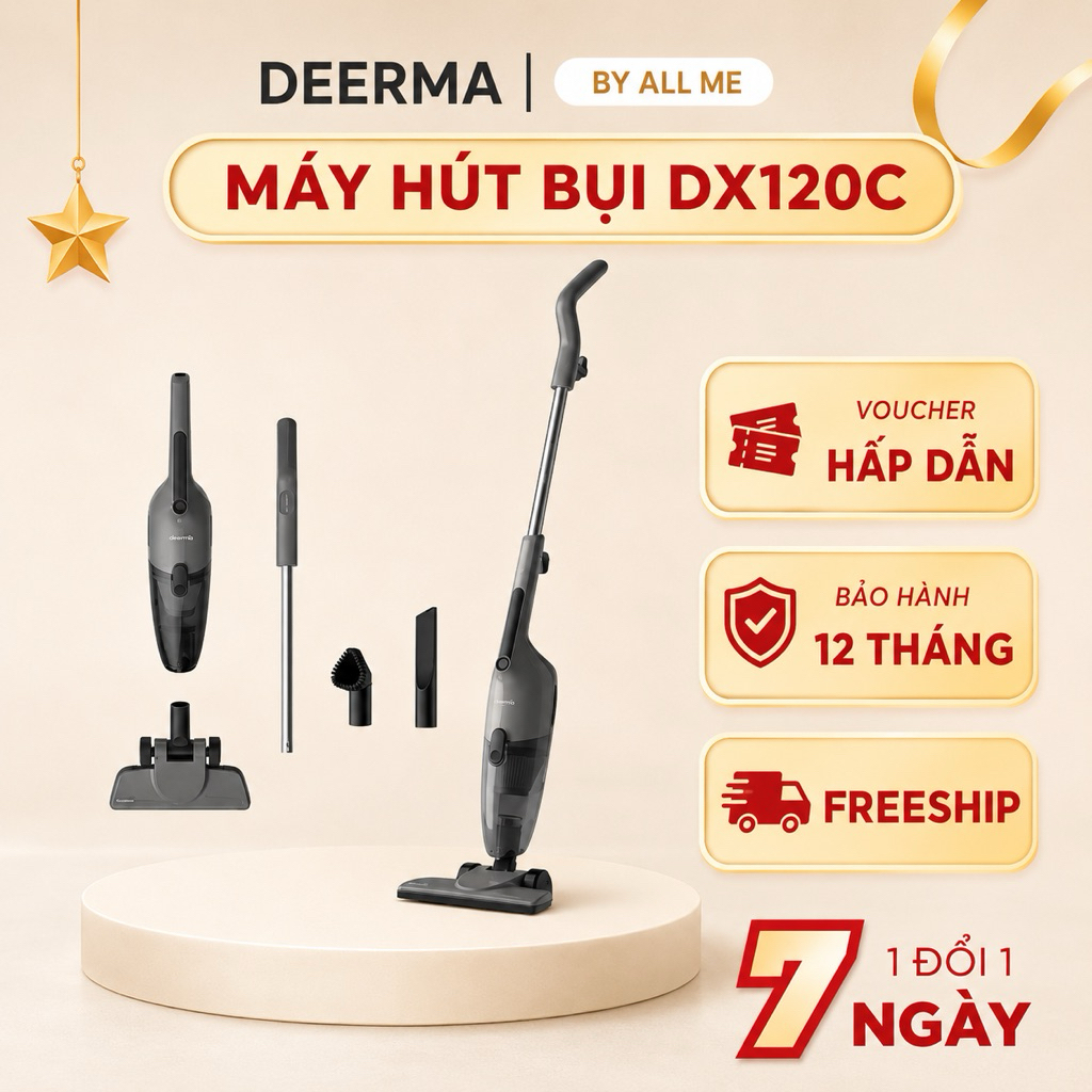 Máy Hút Bụi Cầm Tay Deerma DX120C 600W hàng chính hãng BH 12 tháng Kèm 3 đầu hút
