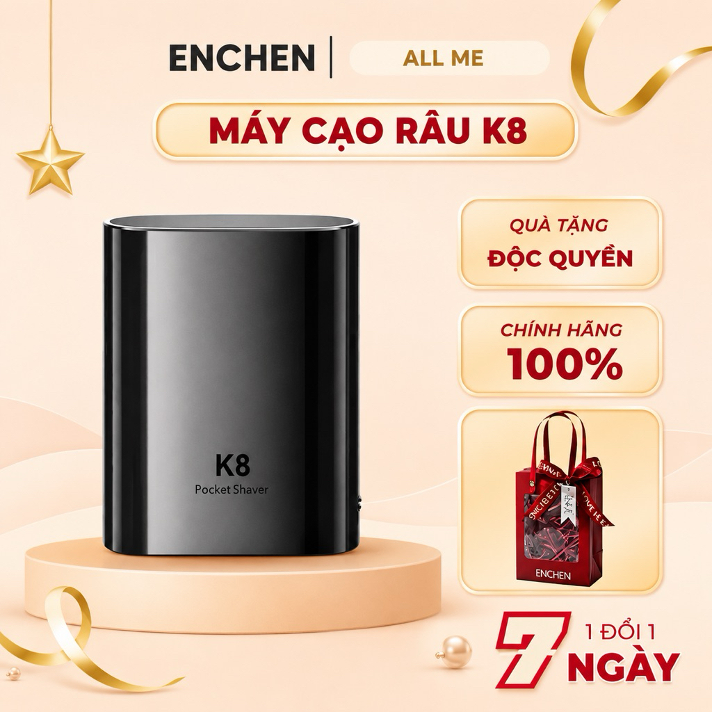 Set quà tặng-Máy cạo râu Enchen K8 đầu cạo 2D chống nước, 18 lưỡi dao tự mài BH 6 tháng