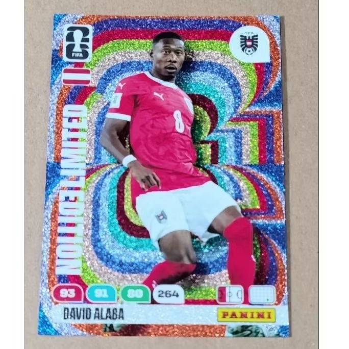 Thẻ bài cầu thủ David Alaba 2 phiên bản tặng kèm 4 càu thủ Áo bất kỳ Panini Adrenalyn.
