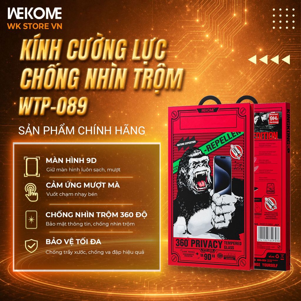 Kính cường lực KINGKONG CHỐNG NHÌN TRỘM 360 độ WK Design WTP 089 Cho Iphone…