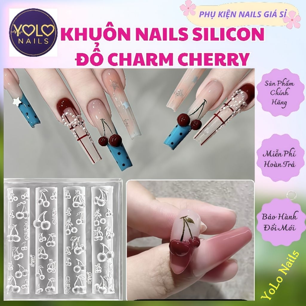 KHUÔN NAILS SILICON ĐỔ CHARM TRÁI CHERRY 3D TRANG TRÍ NAILS PHONG CÁCH