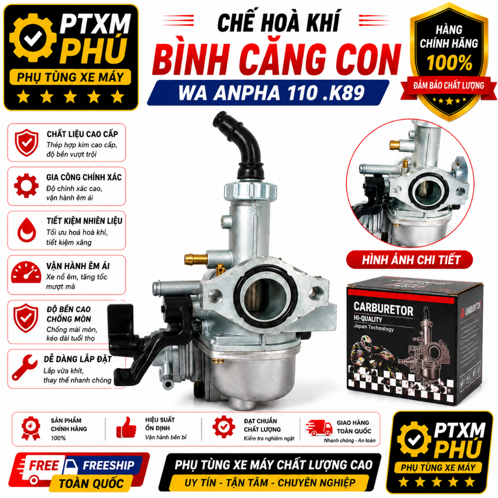 Chế hoà khí (bình xăng con) dream wave/future/s110/anpha110…hàng cty loại 1
