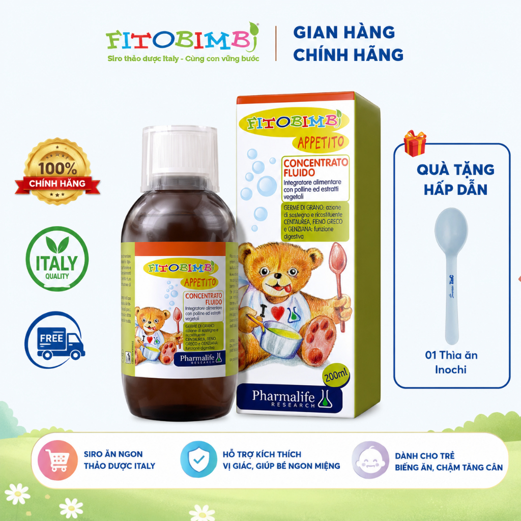 Siro Ăn Ngon Fitobimbi Appetito 3 Tác Động Giúp Hỗ Trợ Giảm Biếng Ăn Cho Bé, Ăn Ngon Tự Nhiên 200ml