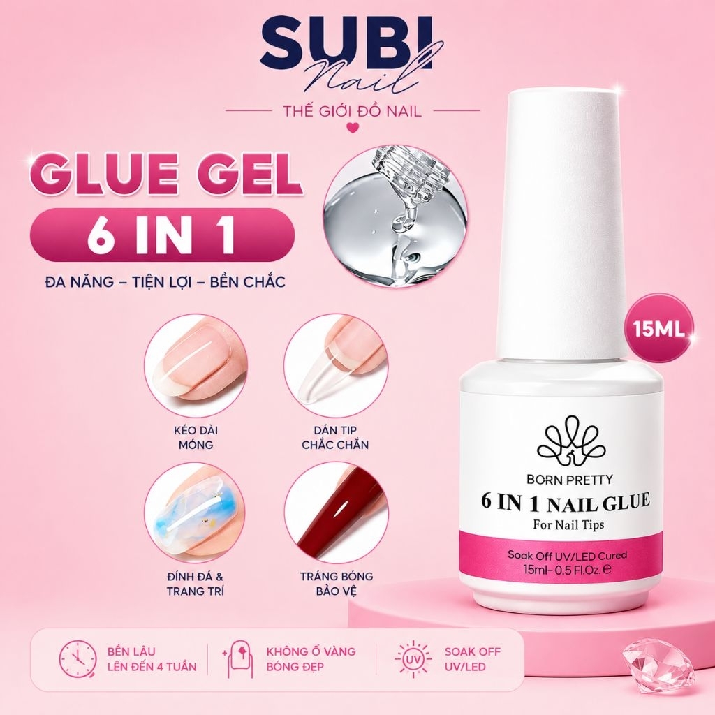 Gel đa năng 6in1 Born Pretty 15ml - Sơn gel liên kết 6in1 base nối, úp móng, top loang - Subi Nail