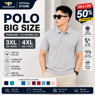 Áo thun polo nam cổ bẻ big size SPMPB01 PIGOFASHION vải co giãn size to trên 80kg