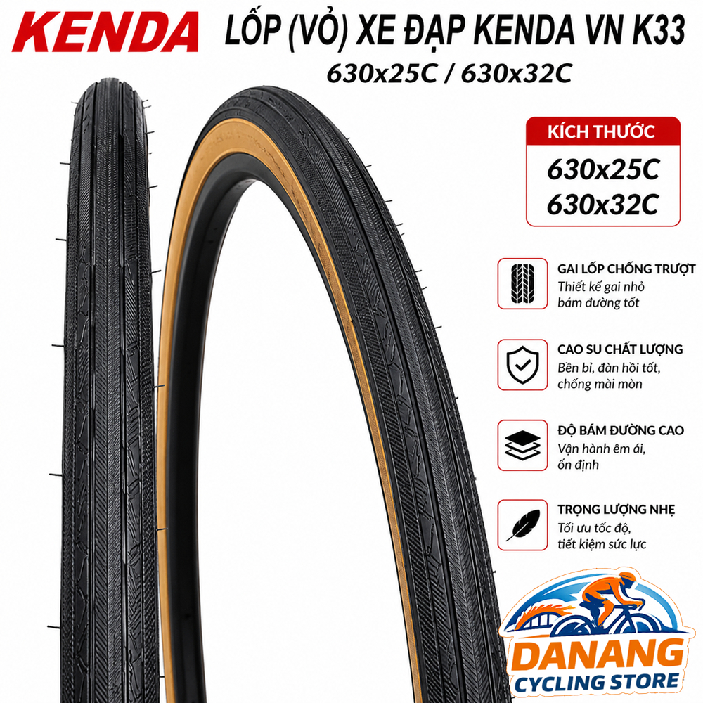 Lốp (Vỏ) Xe Đạp KENDA VN K33 630x25C / 630x32C – Vỏ Xe Đạp City, Touring