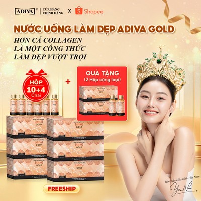 Combo 6 Hộp Nước Uống Làm Đẹp Collagen ADIVA Gold 84 Chai Hỗ Trợ Đẹp Da, Chống Lão Hóa Toàn Diện
