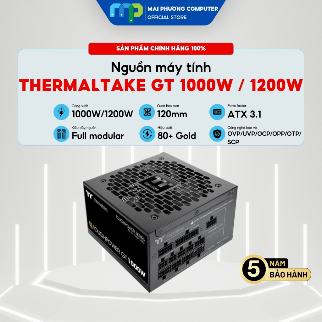 Nguồn máy tính Thermaltake GT 1000W/1200W - 80 Plus Gold - PCIE 5.1 - Full Modular - Bảo hành 60 thá