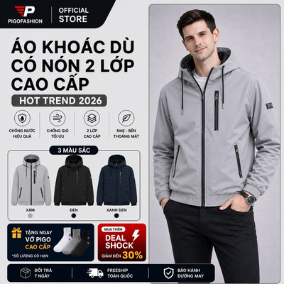 Áo khoác nam chất vải dù SPMAKD28 -2 phối nón dính thân áo có lớp trong áo - PigoFashion