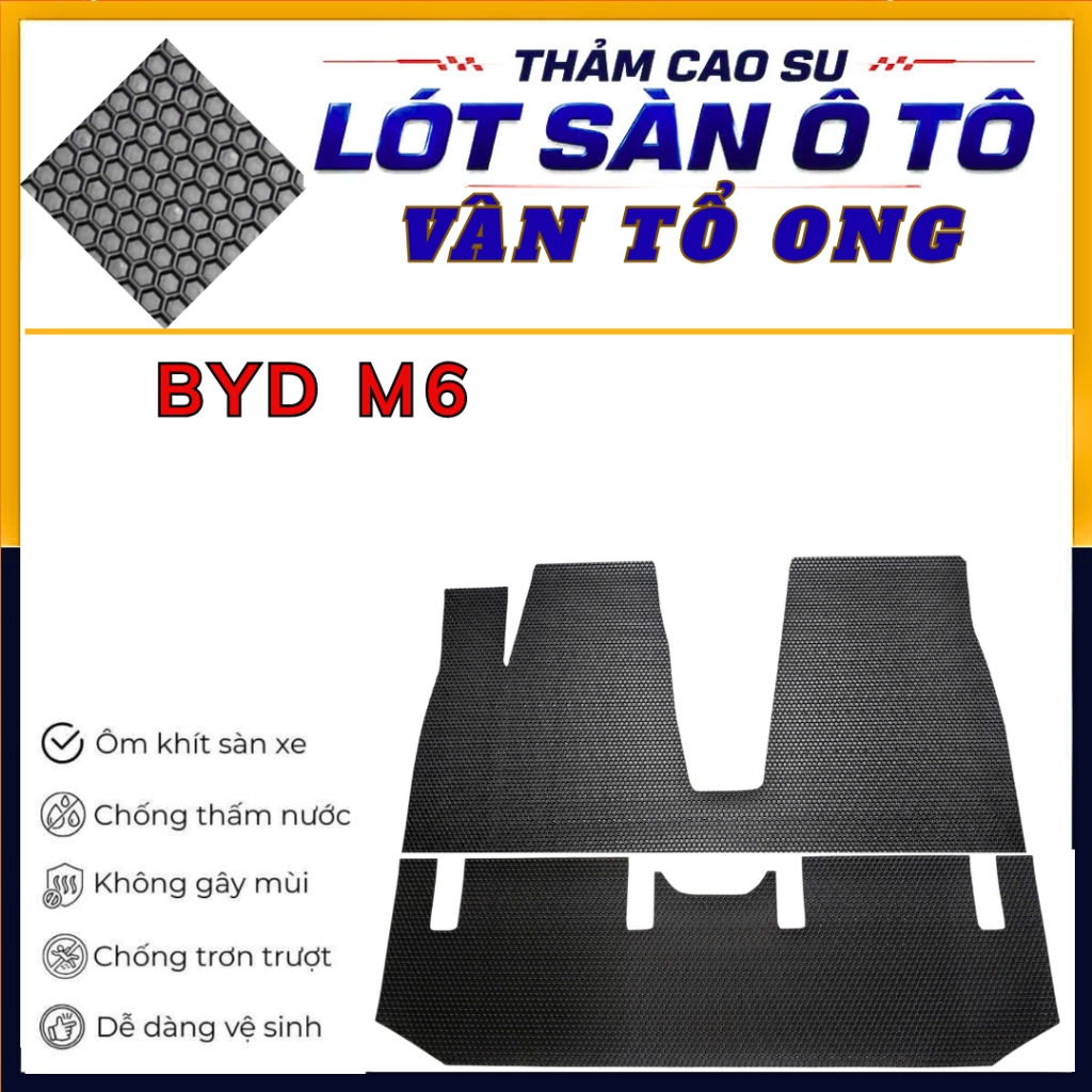 Lót Sàn BYD M6 LINH ANH CAR - Thảm Lót Sàn cao su xe BYD M6 cắt theo fom xe màu đen cao cấp