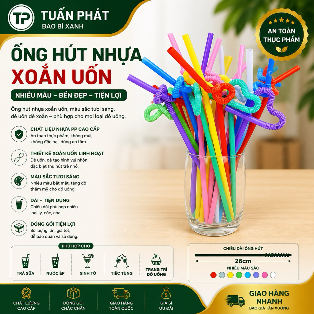 [Combo 250c ] Ống hút nghệ thuật xoắn nhiều màu