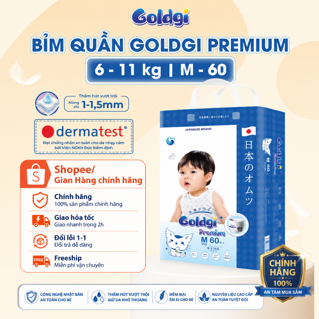 Bỉm Dán GOLDGI prenium L48 cao cấp Premium