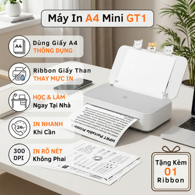 Máy In Hanin GT1 In Giấy A4 Thường,  Tài Liệu Học Tập, Nhỏ Gọn, Không Lem Mực, In Từ Điện Thoại, Máy Tính | Hanin