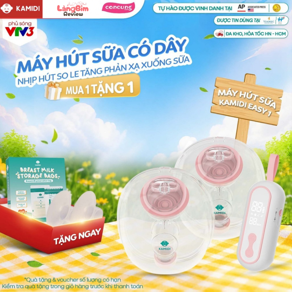(Mới) Máy Hút Sữa Điện Đôi Kamidi Easy 1 Thiết Kế Nhịp Hút So Le Tăng Phản Xạ Xuống Sữa Chính Hãng