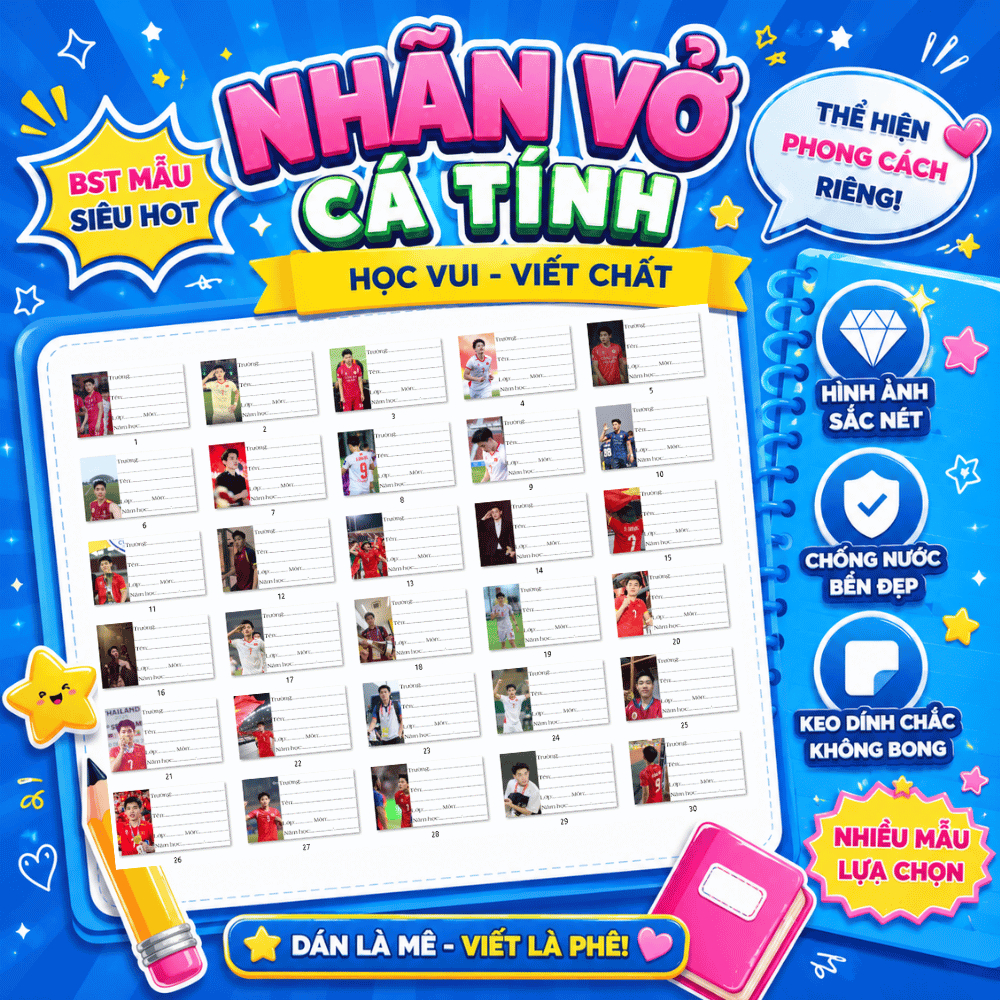 30 Nhãn Dán Sách Vở In Hình