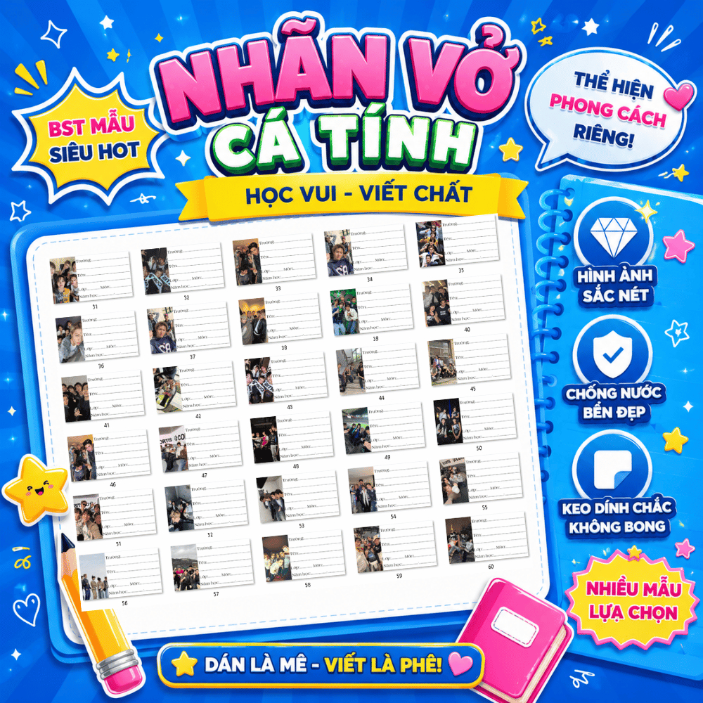 30 Nhãn Dán Sách Vở In Hình Cỏ Tí Basic