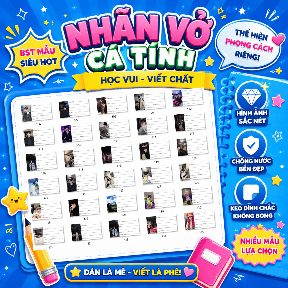 30 Nhãn Dán Sách Vở In Hình