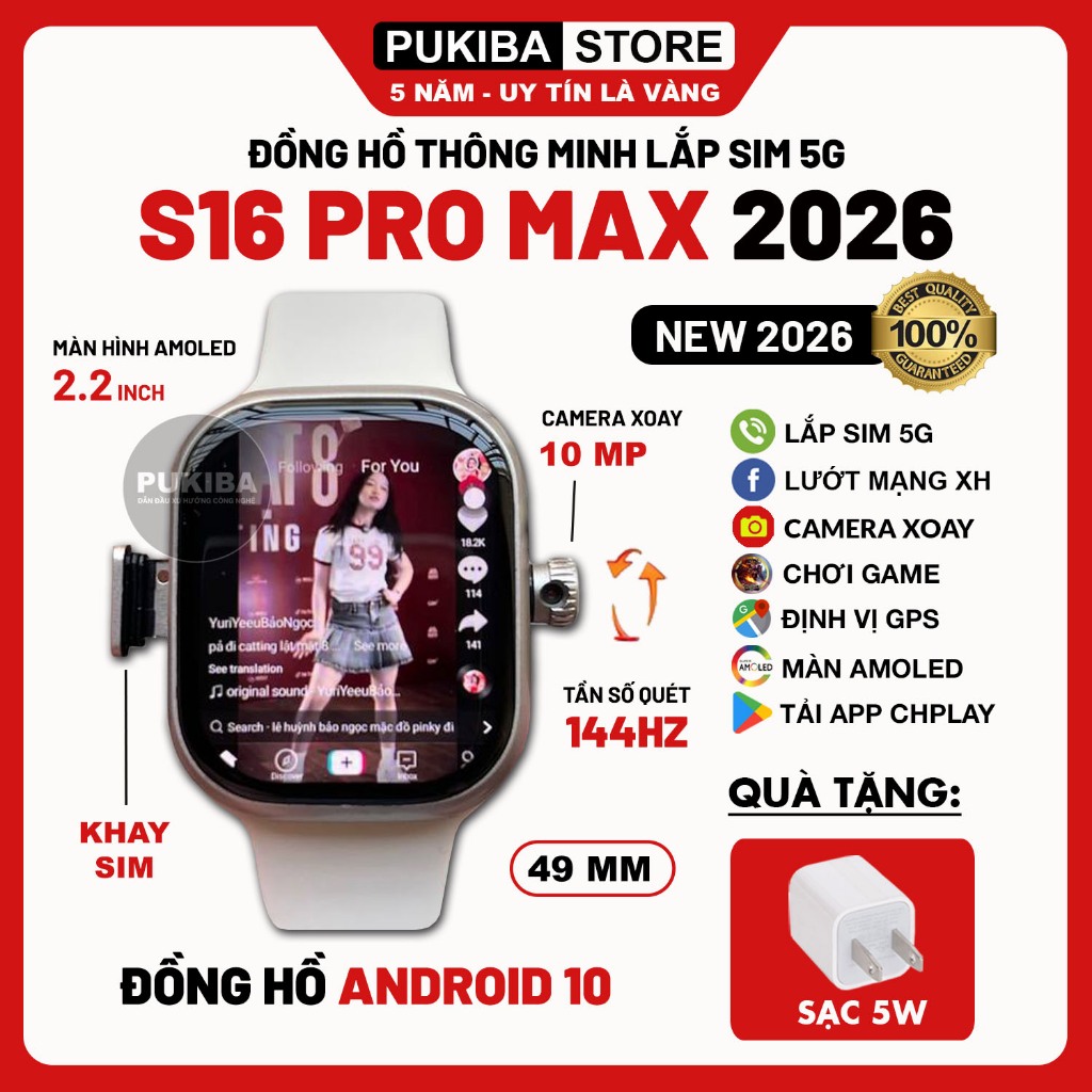 Đồng Hồ S16 Pro Max - Nâng Cấp S8/S9/S10 Pro Max Lắp Sim 5G, TSQ 144HZ, Wifi, Tải App CHplay, Lướt M