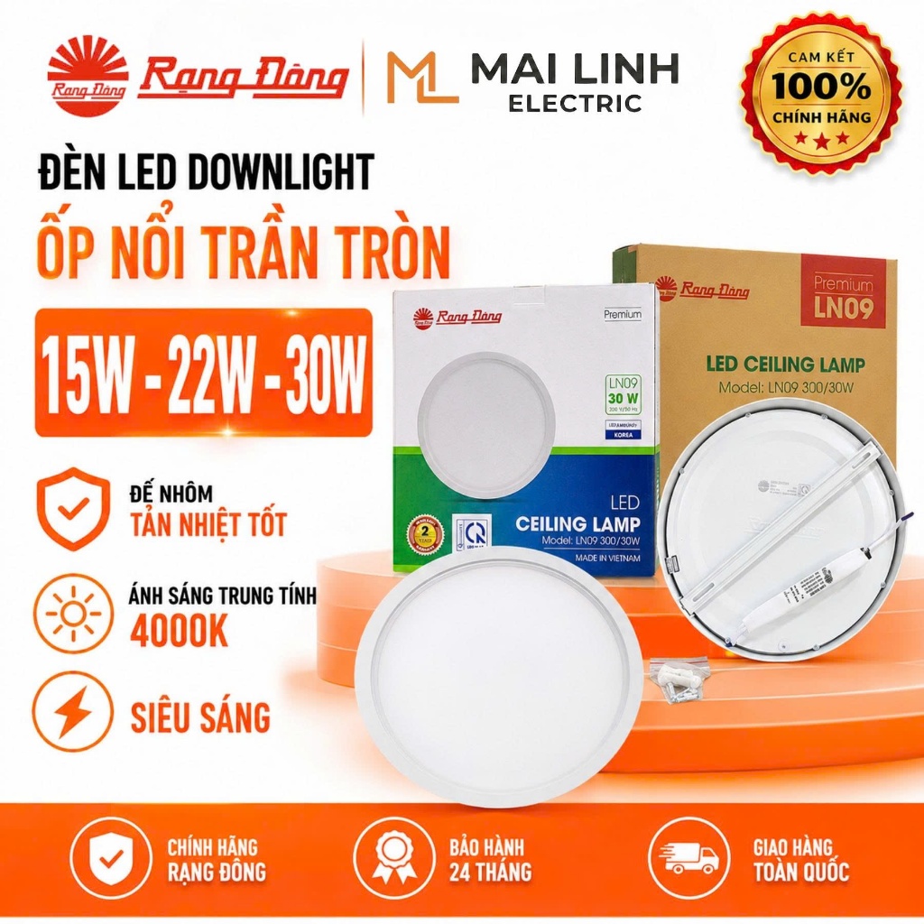 [Chính Hãng] Đèn Led Downlight ốp nổi trần Tròn Rạng Đông 15W-22W-30W (Đế Nhôm) - Tản Nhiệt - Siêu s