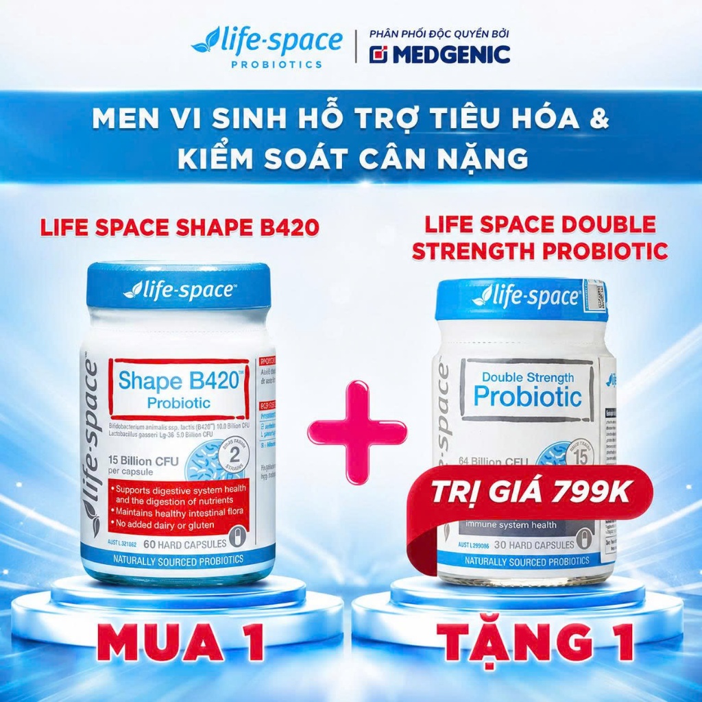 Combo Life Space Shape B420 + Double Strength Probiotic|Men Vi Sinh Hỗ Trợ Tiêu Hóa & Kiểm Soát Cân 