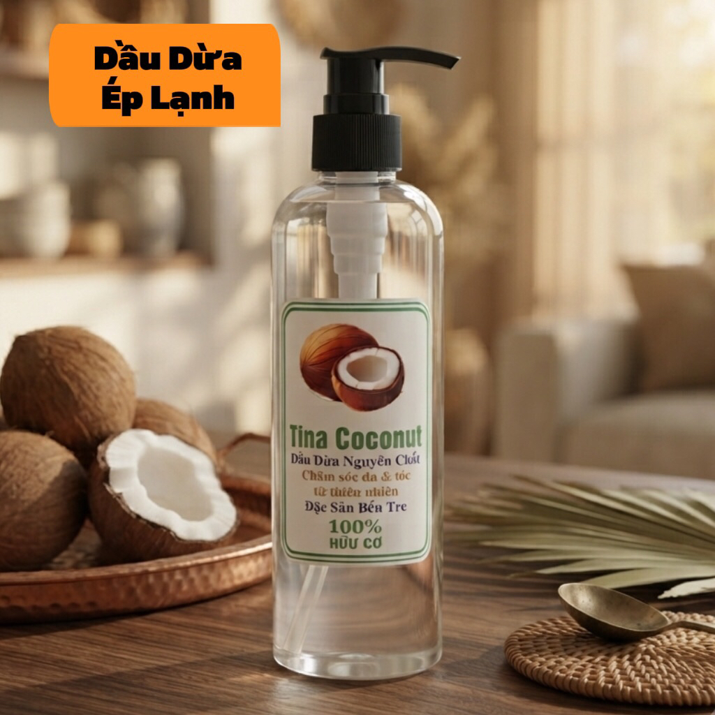 Dầu dừa dưỡng thể 250ml. Dầu dừa ép lạnh nguyên chất thơm nhẹ cao cấp. Dầu dừa dưỡng tóc, dưỡng da, 