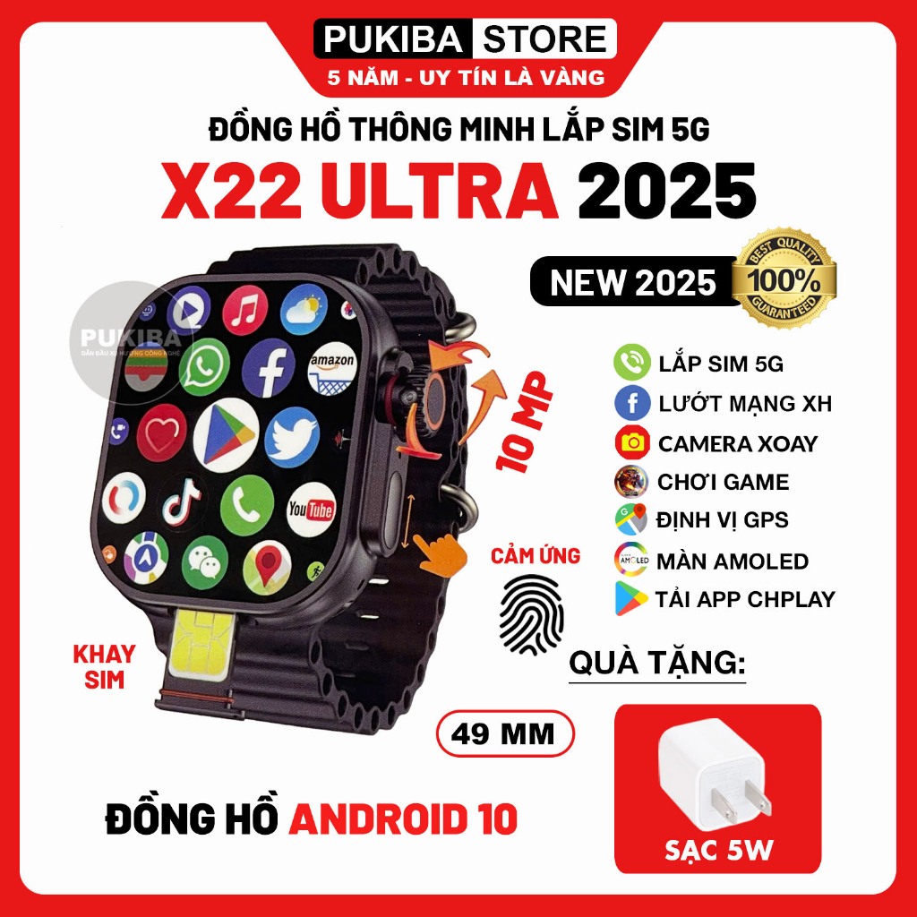 Đồng Hồ X22 Ultra 2025/ Ultra 6 Promax  Lắp Sim 5G, Camera 10MP, 144Hz, Wifi, Lướt MXH, Tải App CHpl