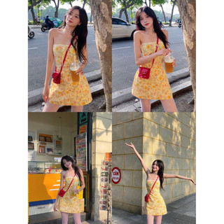 Đầm Ống Hoa Vàng Phối Ren Nơ Mùa Hè - 𝐂𝐡𝐚𝐧𝐦𝐢𝐢