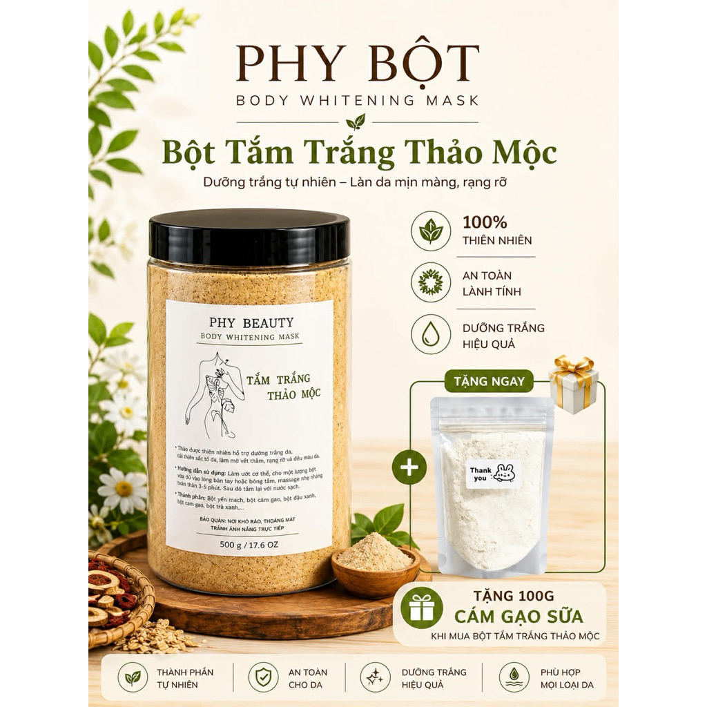 [Tặng 100G Cám Gạo Sữa] Bột Tắm Trắng Thảo Mộc Thuốc Bắc 24 Vị Dưỡng Da Mịn Màng 100% Thiên Nhiên