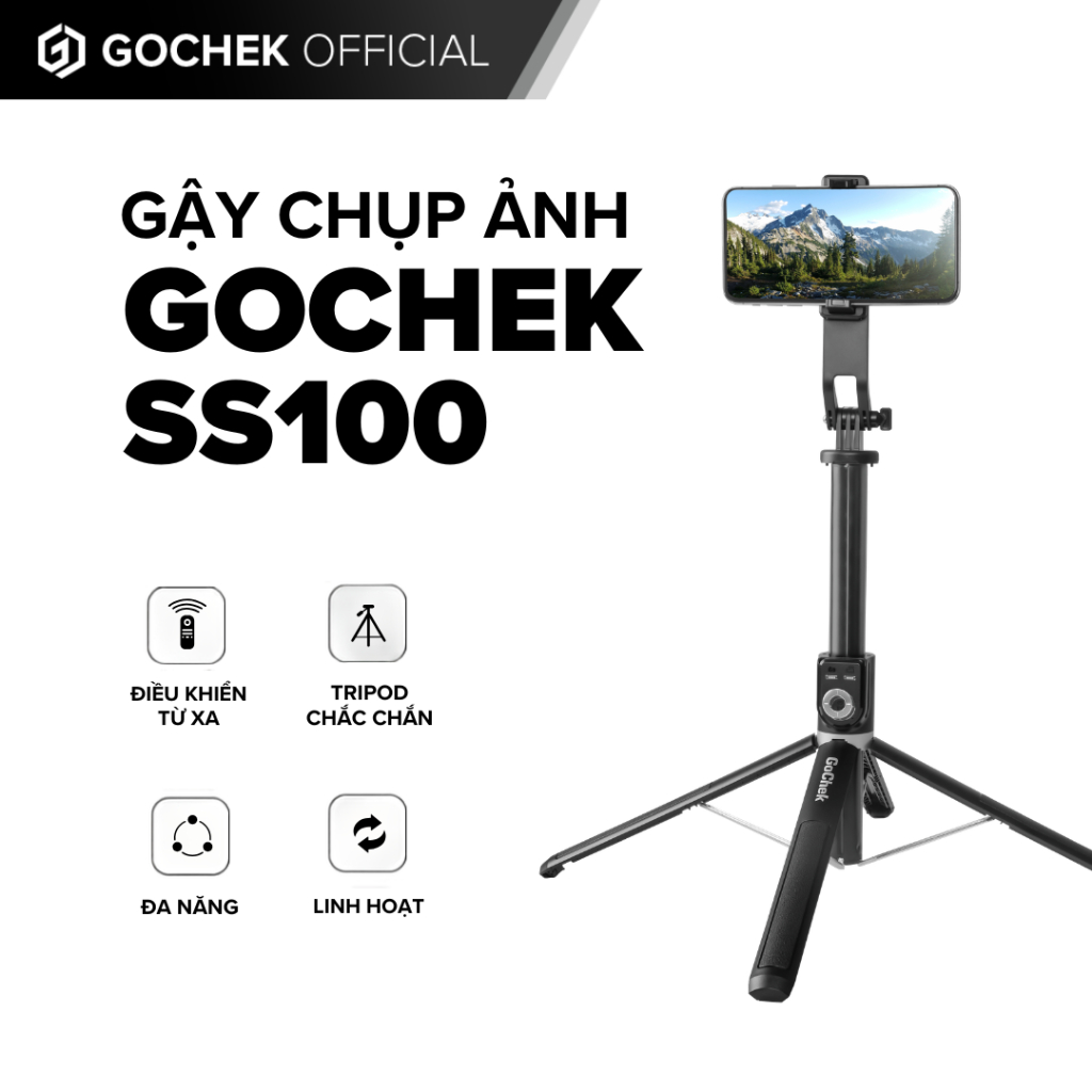 Gậy chụp ảnh tripod/ selfi bluetooth điện thoại, livestream, vlog đa năng kéo dài 2m2 Gochek SS100