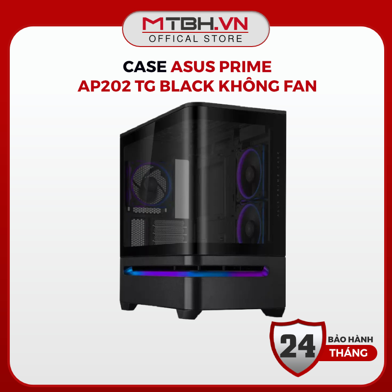 Vỏ Case Máy Tính ASUS Prime AP202 TG Black ARGB - Kính Cường Lực, Không kèm Fan, Chuẩn M-ATX Cao Cấp