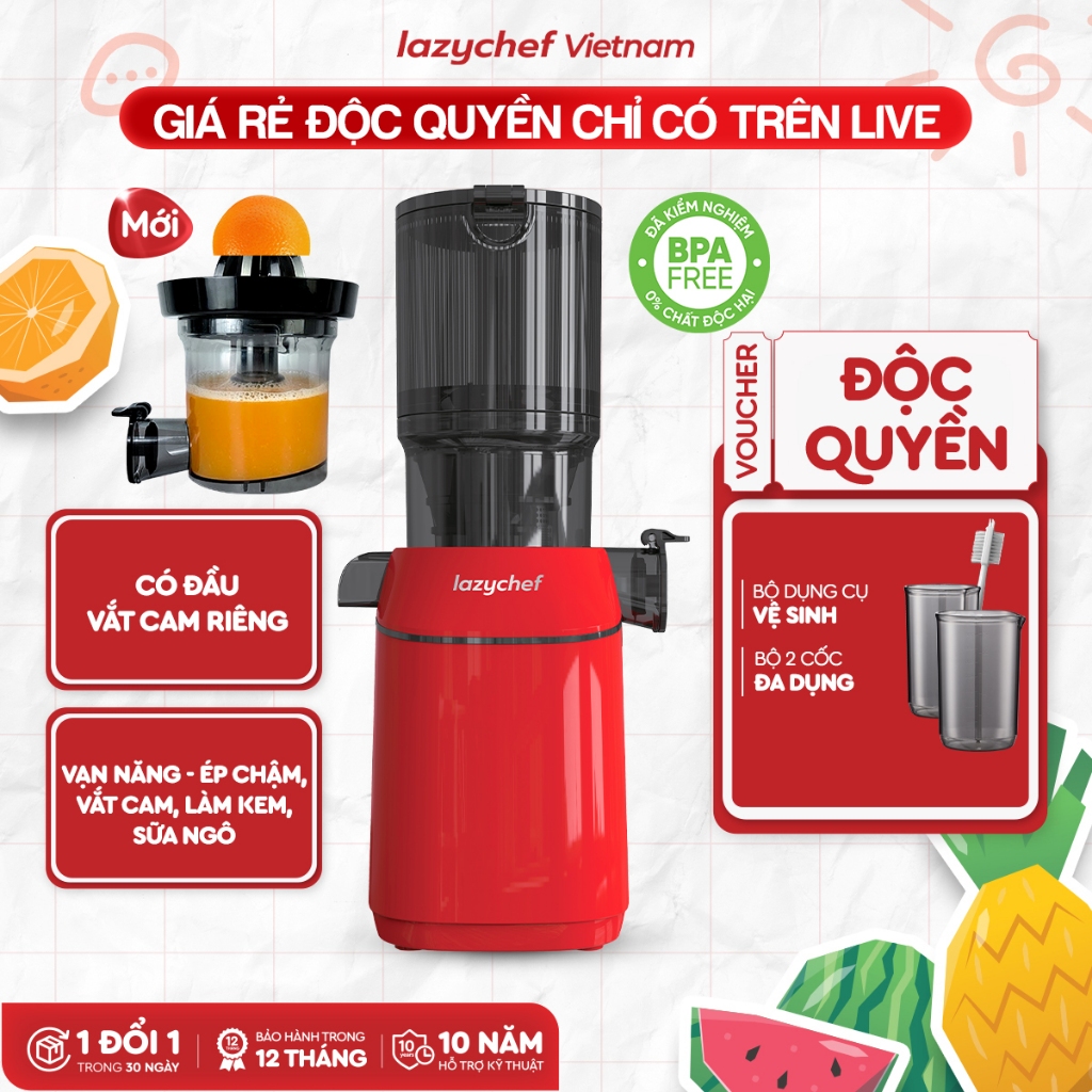 Máy Ép Chậm Nguyên Quả Vắt Cam Premium Max 3S Lazychef, Máy Làm Kem, Bảo Hành Chính Hãng 12 tháng VHL