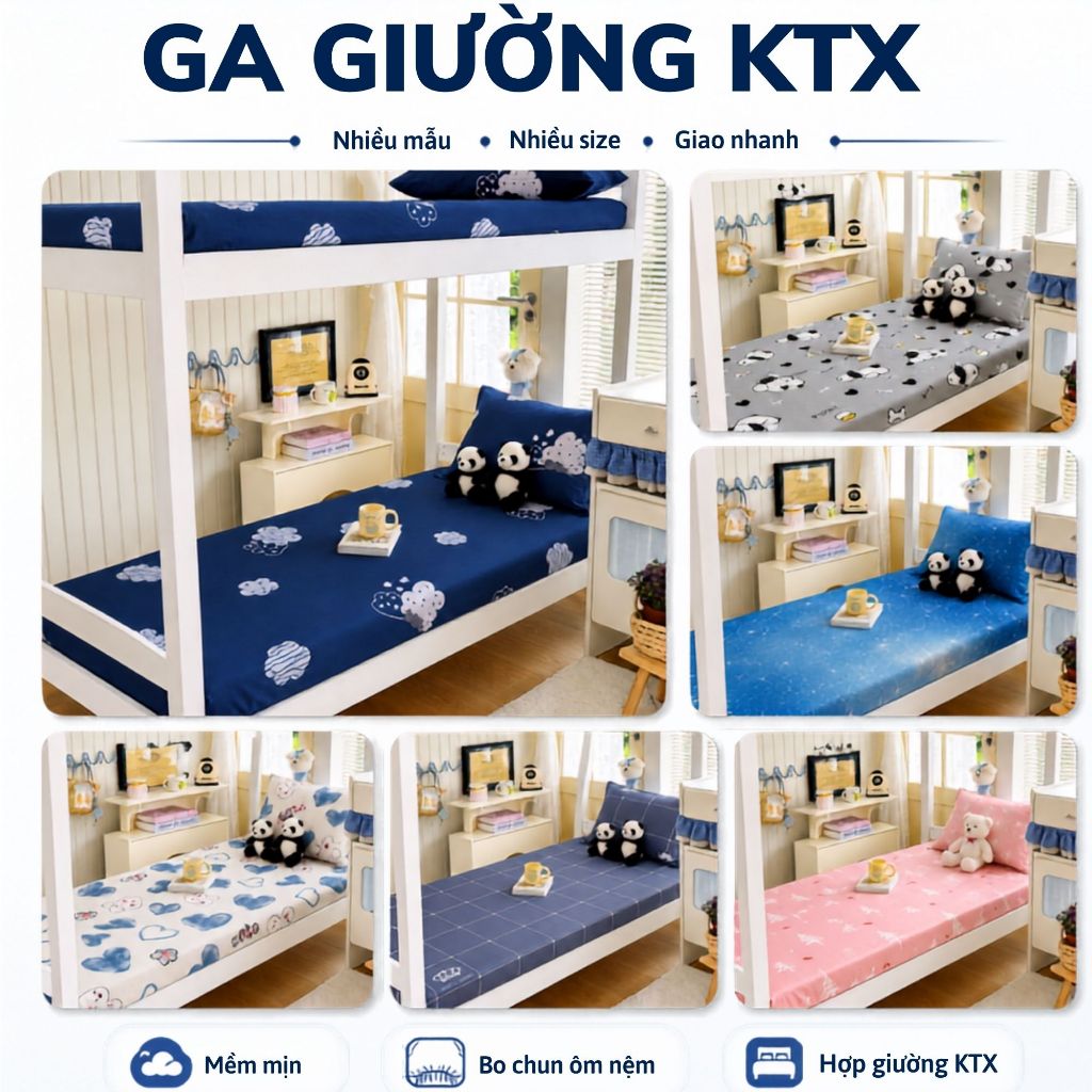Ga Giường Bo Chun, Ga Giường Kích Thước Nhỏ, Ga Kí Túc Xá, Đa Dạng Mẫu Lựa Chọn, Vải Poly Thoáng Mát