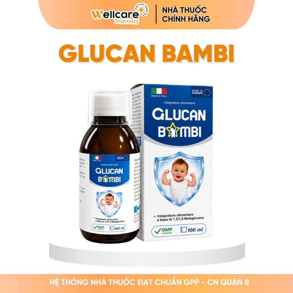 [CHÍNH HÃNG] Glucan Bambi 100ml Italy - Siro Beta Glucan Hỗ Trợ Tăng Đề Kháng, Bổ Sung Vitamin C