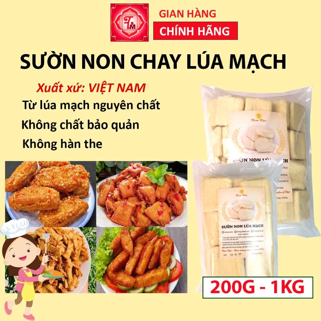 sườn non chay lúa mạch 1kg, 500g, 300g, 200g đồ chay ngon, chay Tâm Việt, đồ chay khô, sườn chay