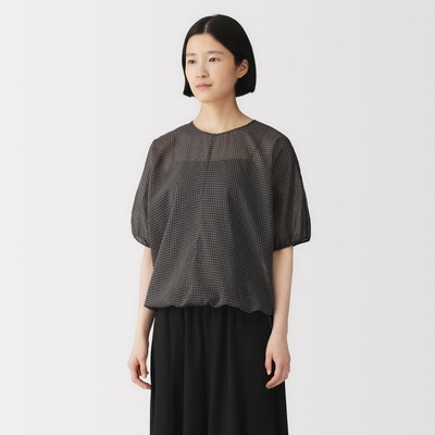 [26AW] MUJI Áo Blouse Nữ Vải Cotton Xoắn Tay Ngắn