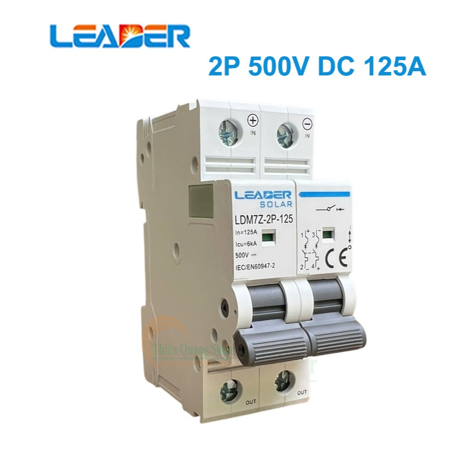 Áp tô mát 2P 125A 500VDC, mã sản phẩm: LDM7Z-2P-125-125A-YT, hiệu: LEADER(CB DC 125A chuyên dùng cho