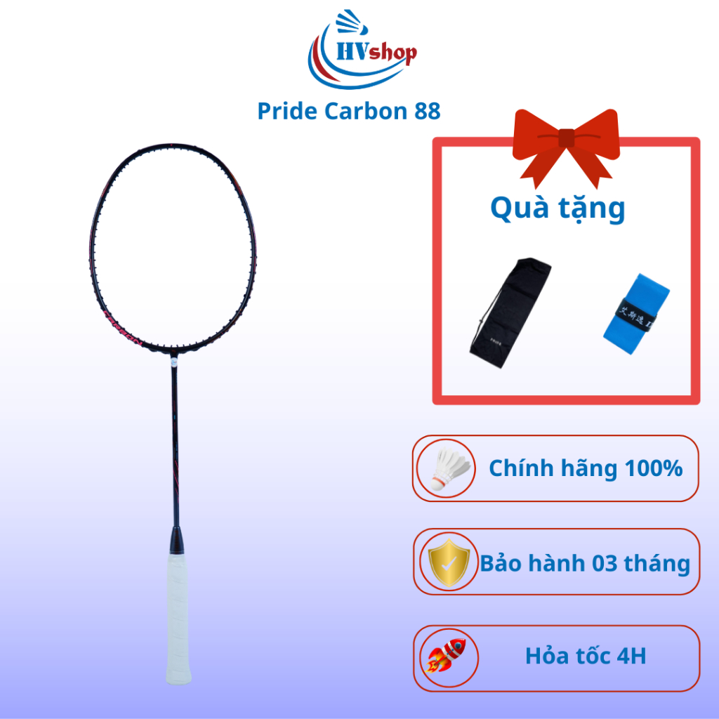 Vợt cầu lông Pride Carbon 88 chính hãng, bảo hành 03 tháng, quà tặng hấp dẫn - HVShop