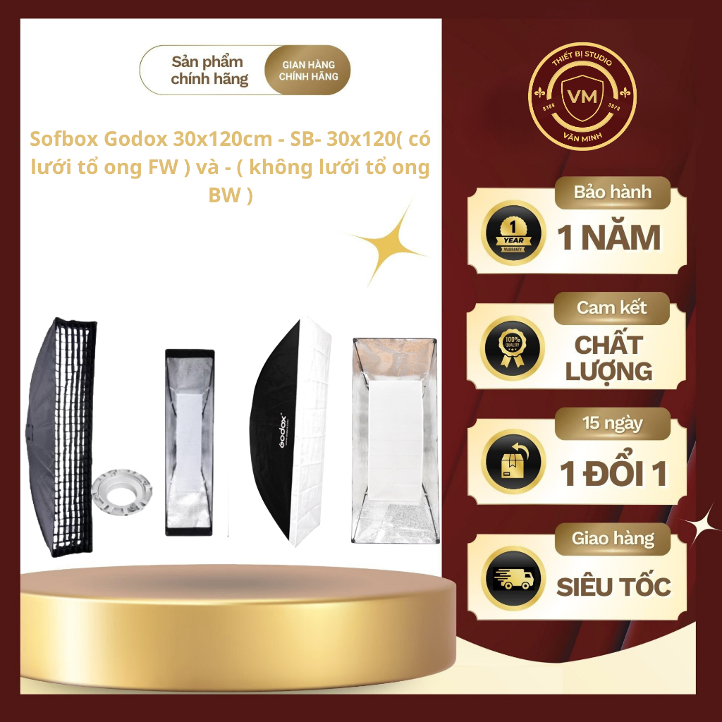 Sofbox Godox 30x120cm - SB- 30x120( có lưới tổ ong FW ) và - ( không lưới tổ ong BW )