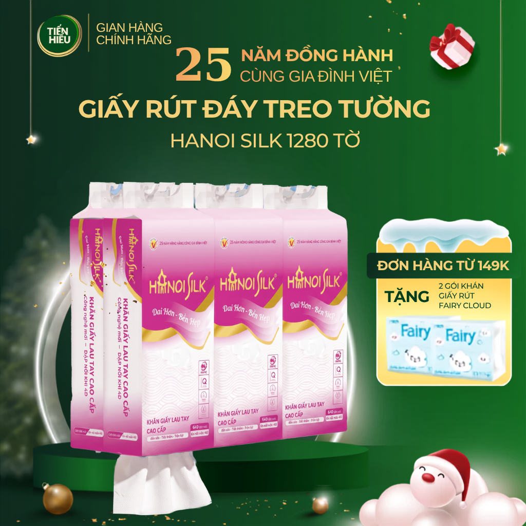 Thùng 6 Bịch Giấy Rút Treo Tường Hanoi Silk Mềm Dai Thấm Nước Không Rách 1280 Tờ - Tặng Kèm Móc Treo