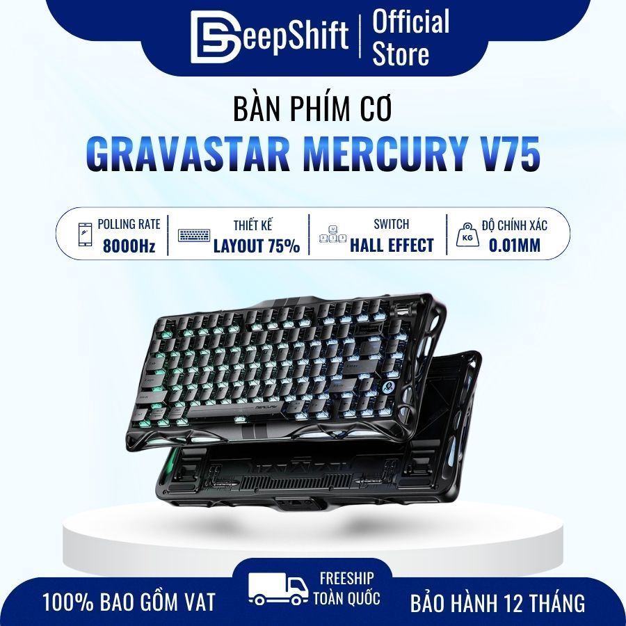 Bàn Phím Cơ Gaming GravaStar Mercury V75 HE Hall Effect Rapid Trigger 8000Hz RGB