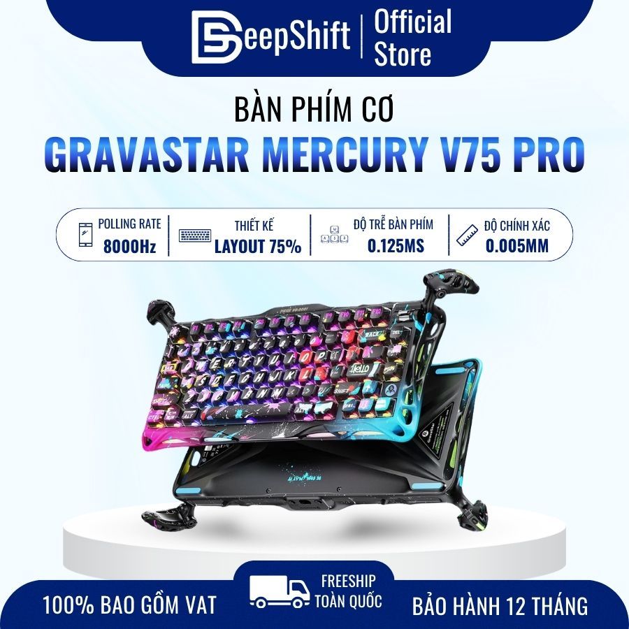 Bàn Phím Cơ GravaStar Mercury V75 Pro Neon Graffiti Hall Effect 8000Hz RGB Gaming