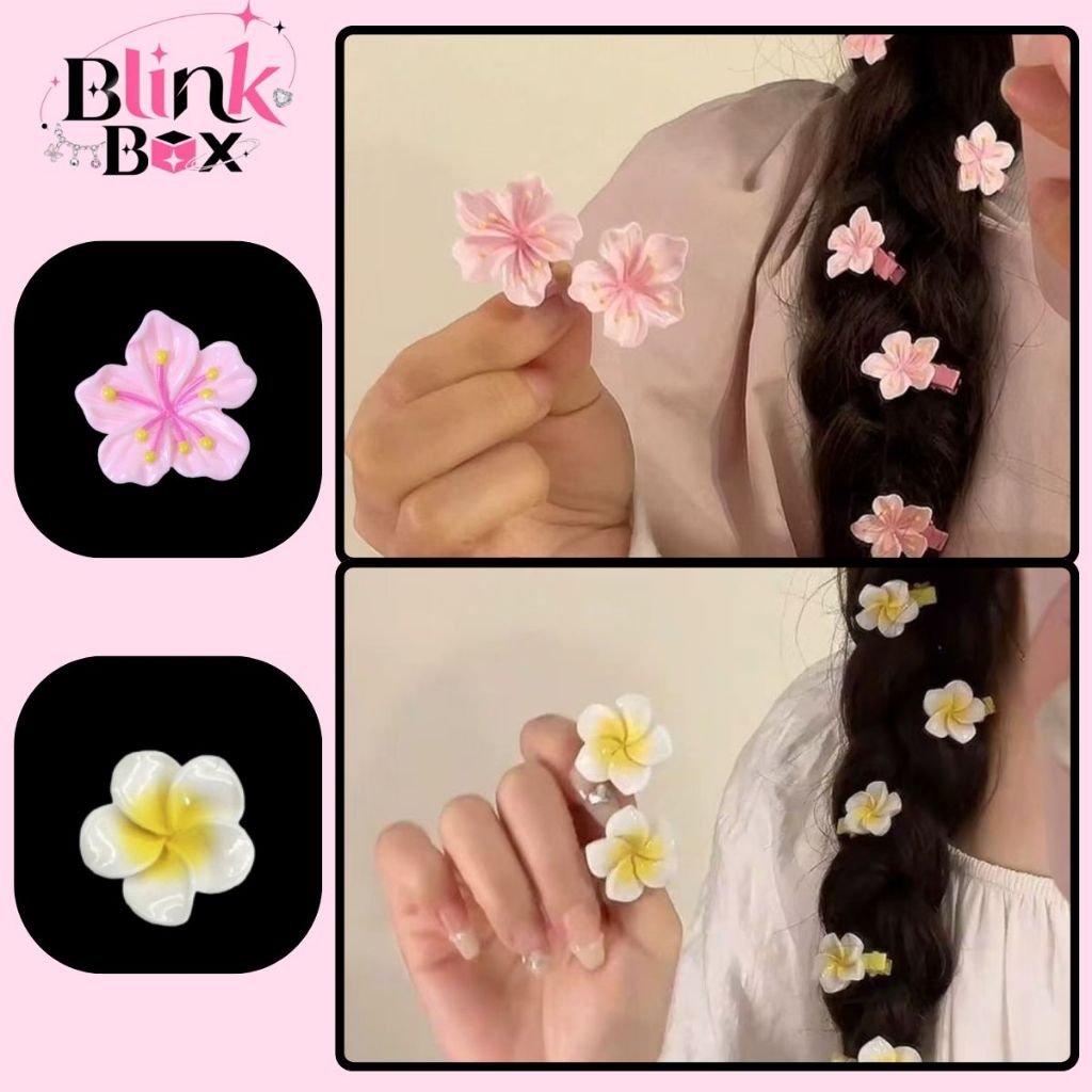 Kẹp Tóc Mini Hoa Anh Đ  Blink Box - Kẹp Mỏ Vịt Hình Hoa Sứ Nhỏ Kẹp Tóc Tết Đi Biển Cực Xinh KT02