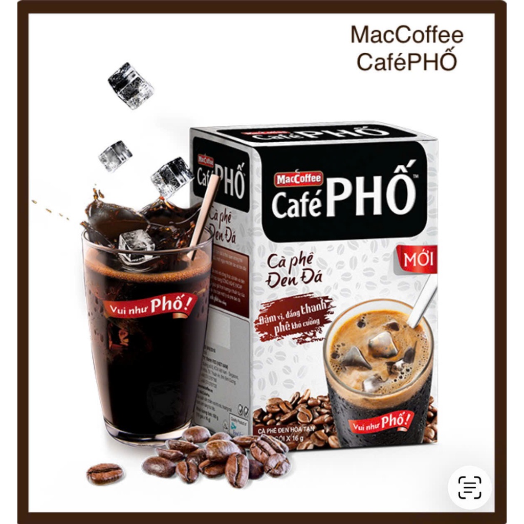 [CHÍNH HÃNG HSD 04/2028] Cà phê Phố Đen Đá - Maccoffee (hộp 10 gói x 16g)